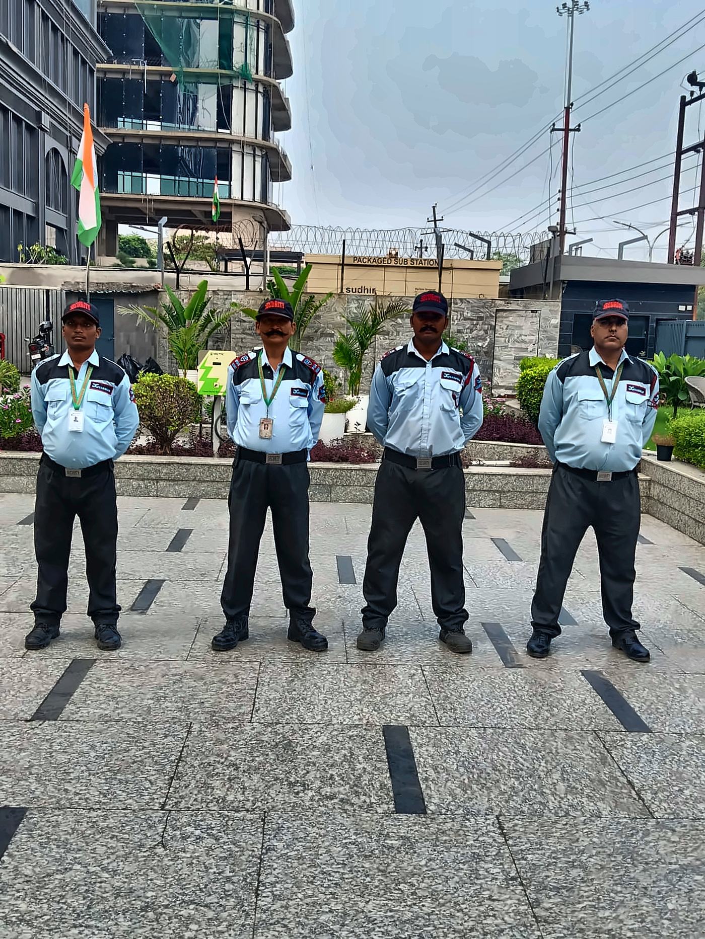 Guards deployed at a corporate building