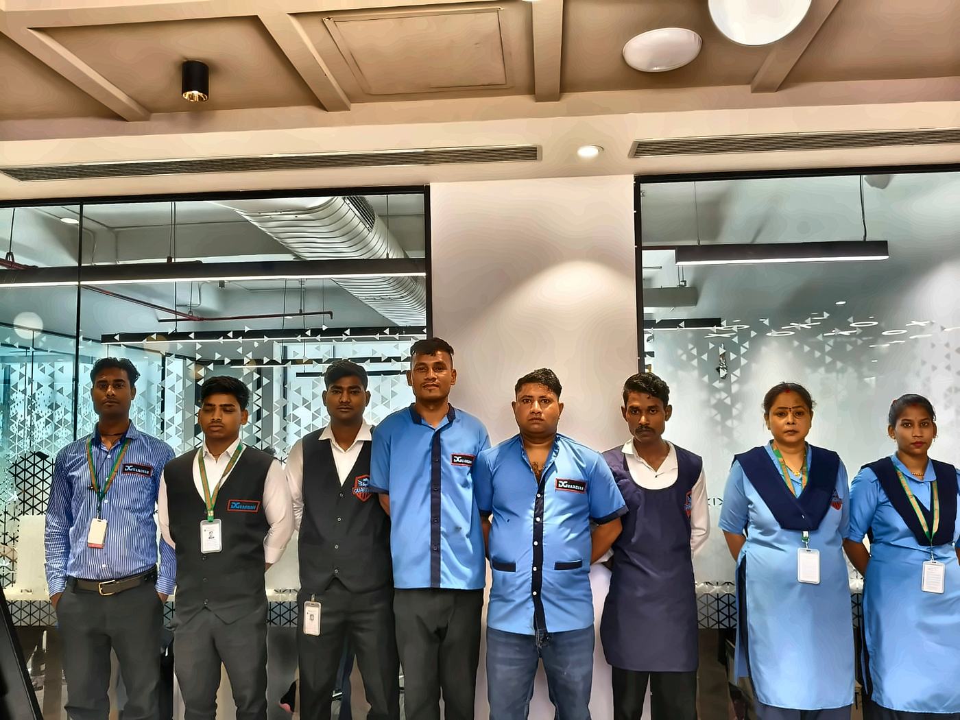 Security and housekeeping team at a corporate lobby