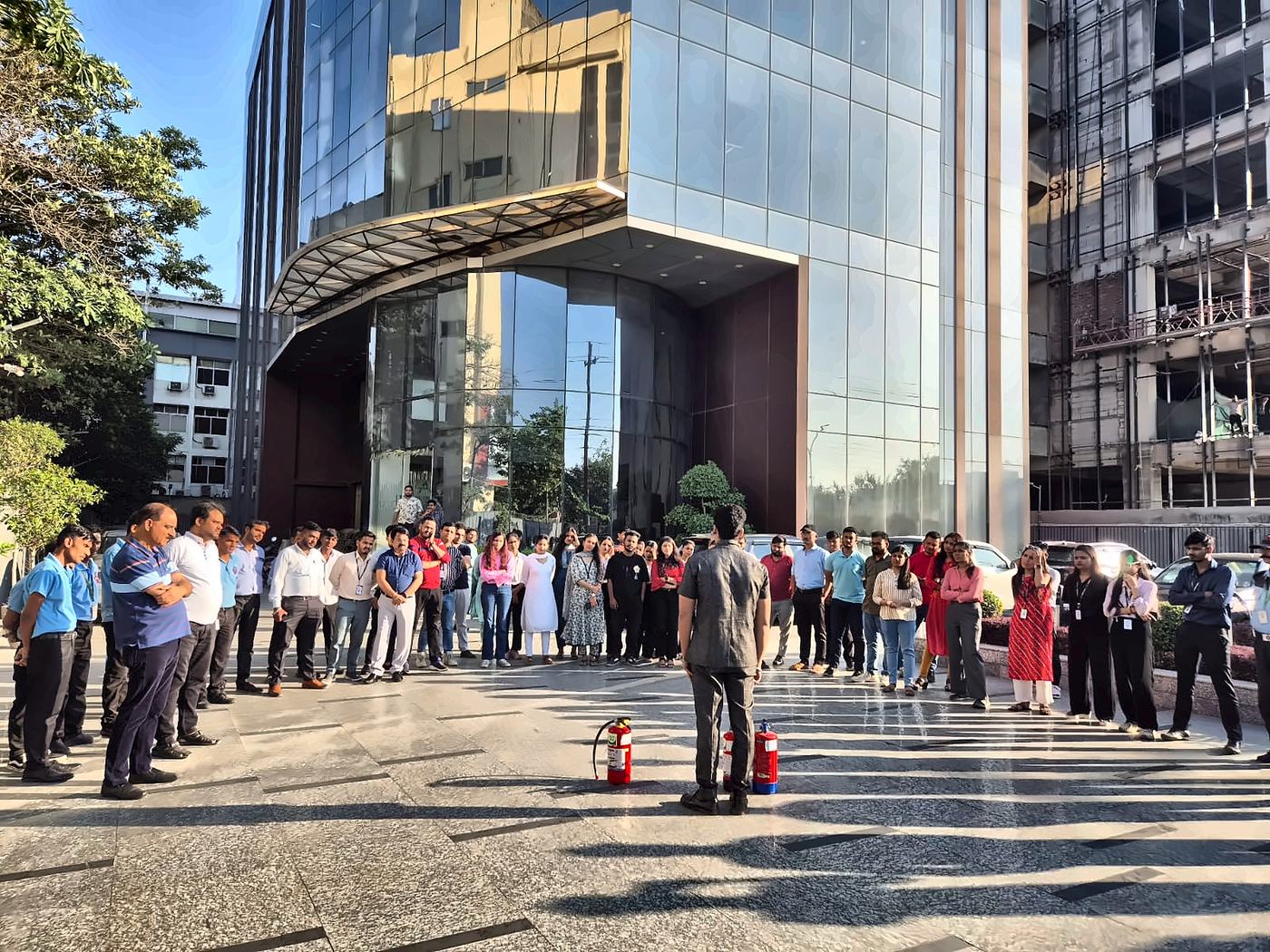 Safety drill assembly at a corporate site
